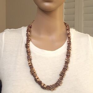 Handmade brown wooden beads with X beads